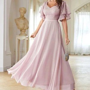 Flutter sleeve embroidered dress